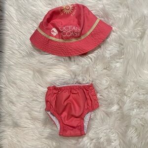Ocean‎ + Coast Baby Girls Pink Swim Diaper & Sun Hat Set Sunset Beach One Size
